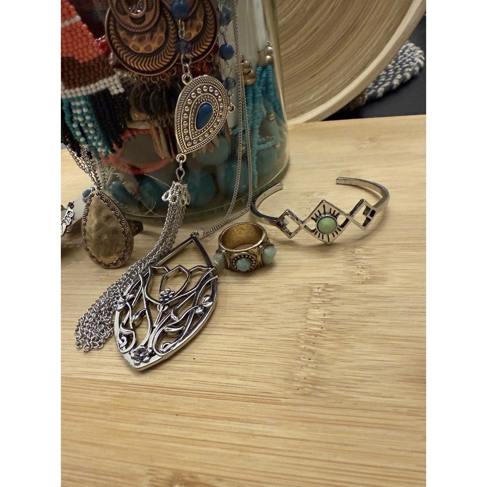 Western Inspired Mystery Jewelry Jar Turquoise & Silver Colored All Wearable - Picture 5 of 13